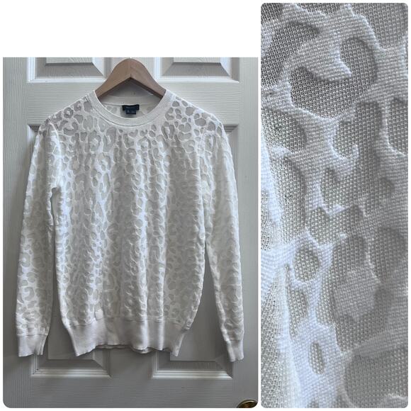 Theory White Cotton Blend Semi Sheer Textured Crew Neck Sweater Petite Size - Picture 2 of 11